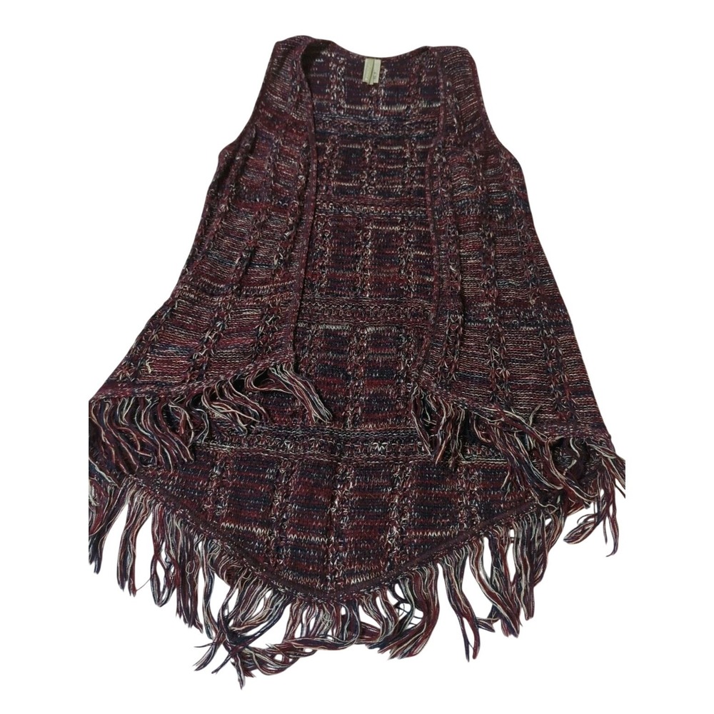 Vanity Long Cardigan Womens L Open Knit Boho Festival Fringe Hippie Cottagecore